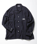 Saxony Chain Stitch Open Collar Shirt - Navy