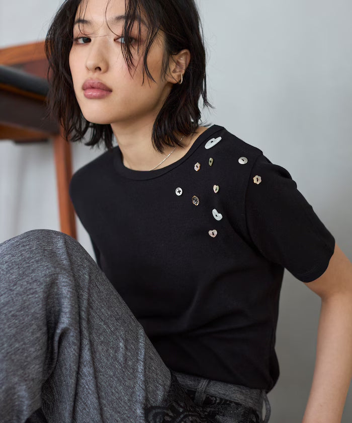 Many Button Cotton Modal Short Sleeve T-Shirt