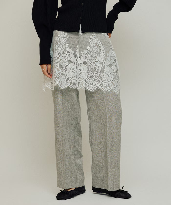 Lace Layered Slacks / Center Press Wide Slacks