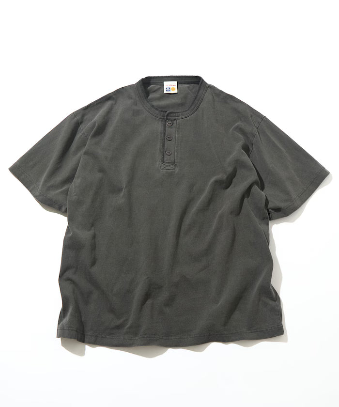 HEAVY WEIGHT/Pigment Short Sleeve Henley Neck T-Shirt/10.5 ounces
