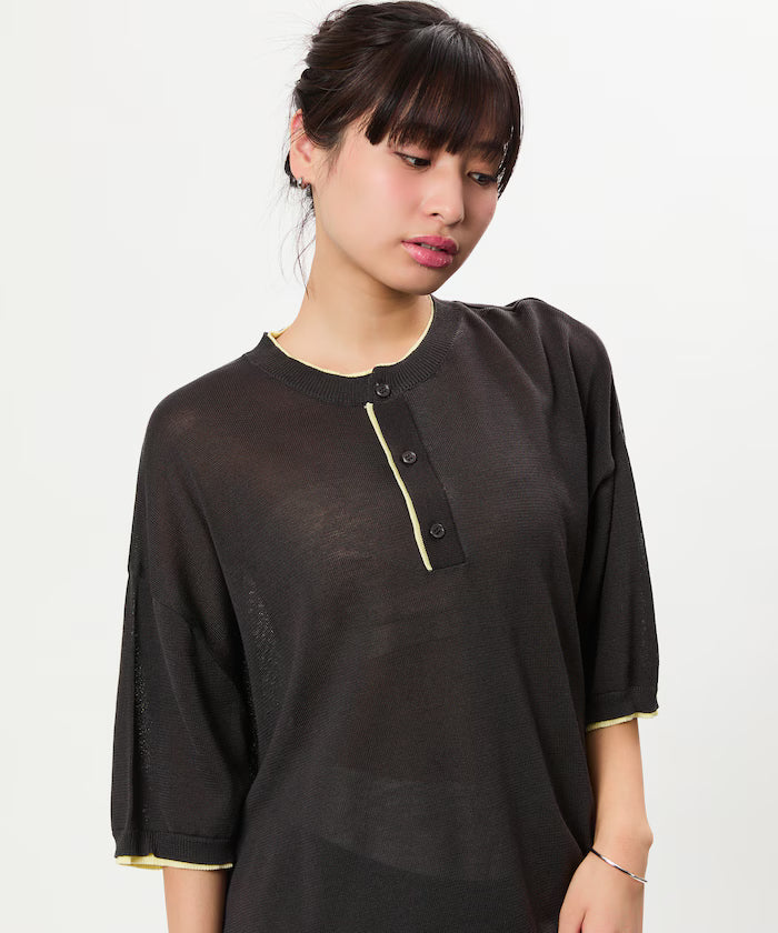 Limited Edition Relaxed Fit Color Block Henley Neck Knit