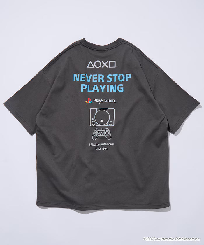 Big Silhouette Logo Back Print Crew Neck T-Shirt/PlayStation NEVER STOP 【Limited Edition】