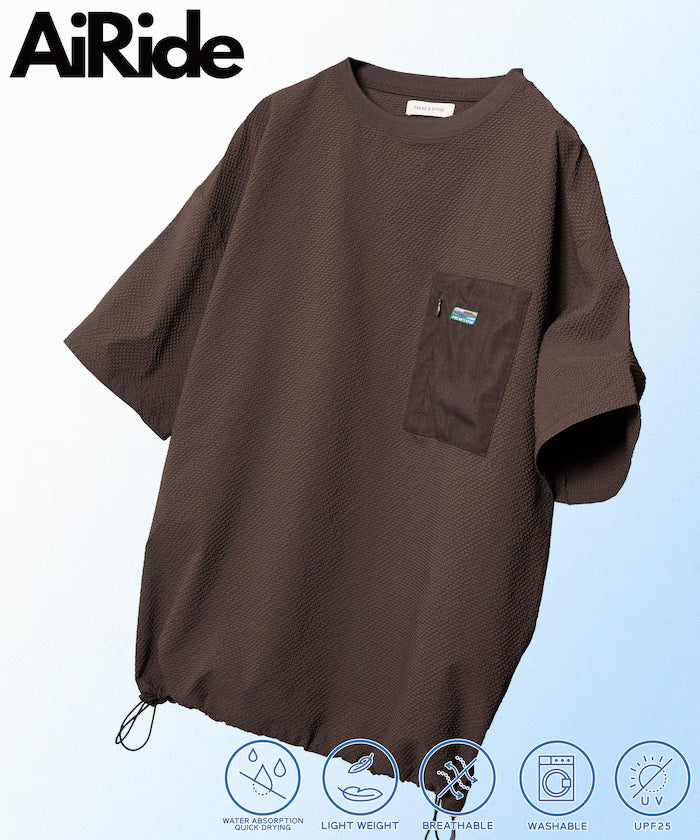 Limited release AiRide Air Ride Relax Fit Mult-material Pocket Seersucker Pullover Top Quick-drying UV Protection - Brown