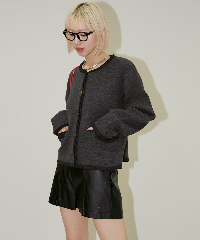 No Collar Jacket Style Knit Cardigan Limited Edition