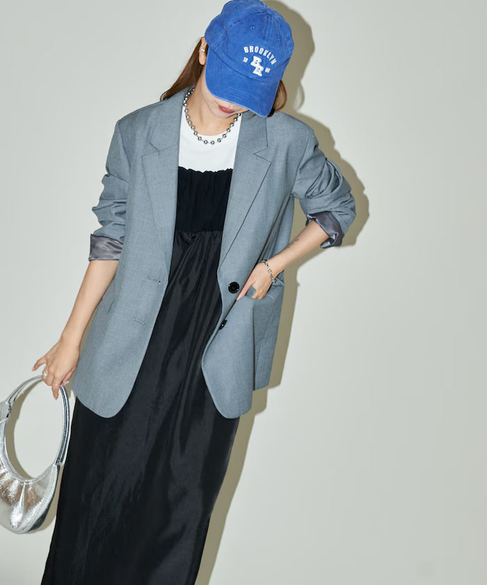 Mixed Material Shirring Satin Dress Limited Release