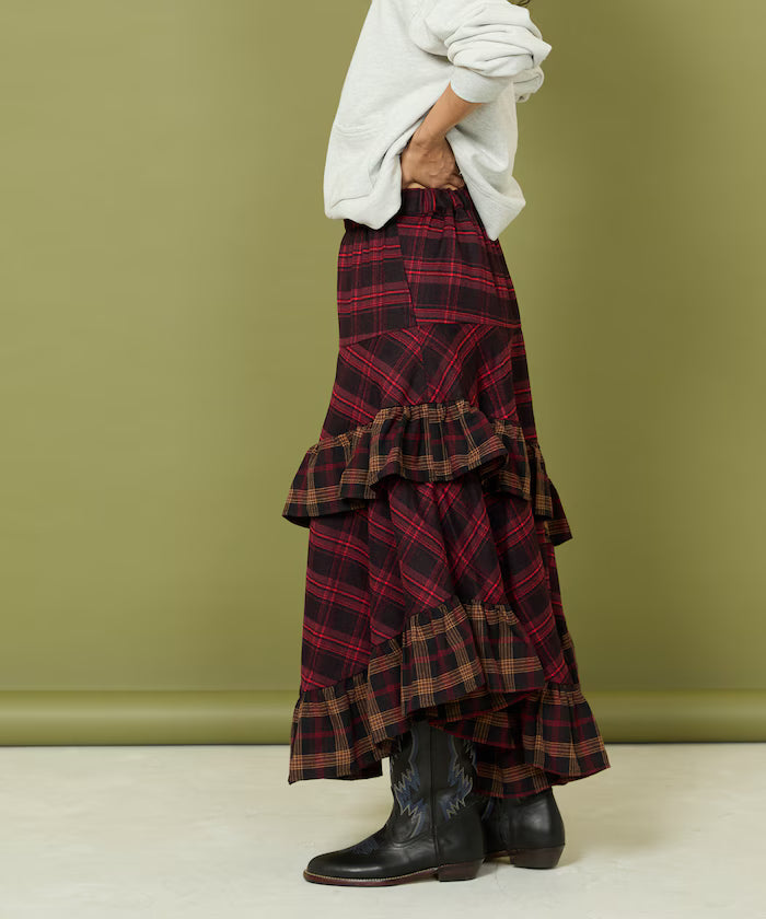 Nell Check Asymmetrical Frill Skirt