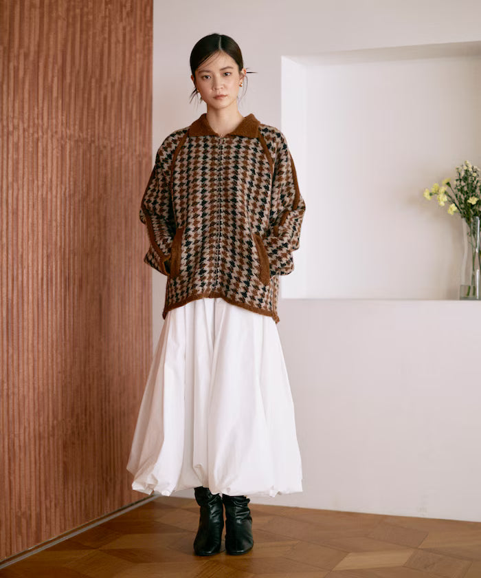 Wool Blend Gancube Check Knit Zip Blouson