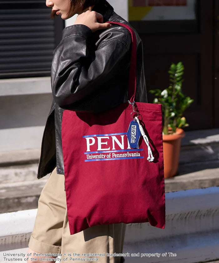 College Logo Tote Bag with Key Charm/A4 Size Tote Bag - Red