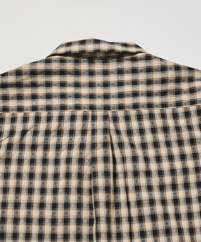Dobby Woven Check Relaxed Open Collar Short Sleeve Shirt