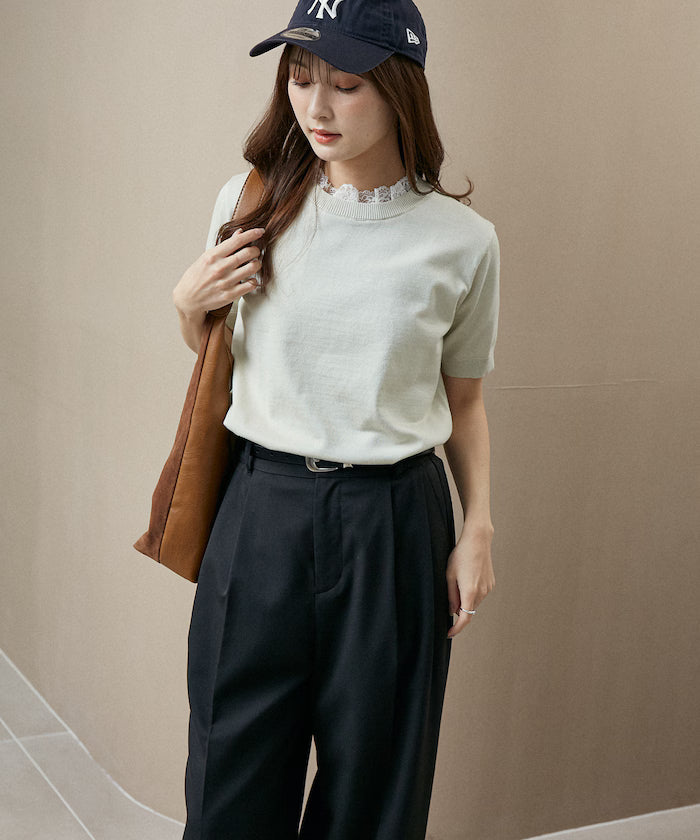 Lace Docking Short Sleeve Knit Top Limited Edition