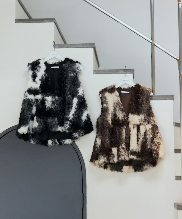 Peplum Silhouette Cow Print Fake Fur Vest