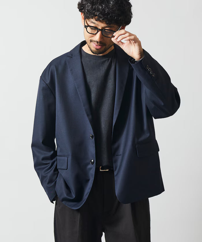 Sleeve-Contrast Tailored Jacket / Relaxed Fit - Navy