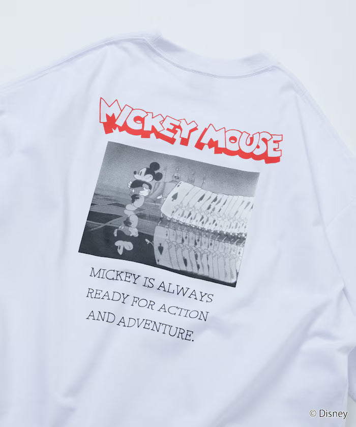 DISNEY/Mickey Mouse/Monochrome Back Print Crew Neck T-Shirt/Scene [Limited Edition]
