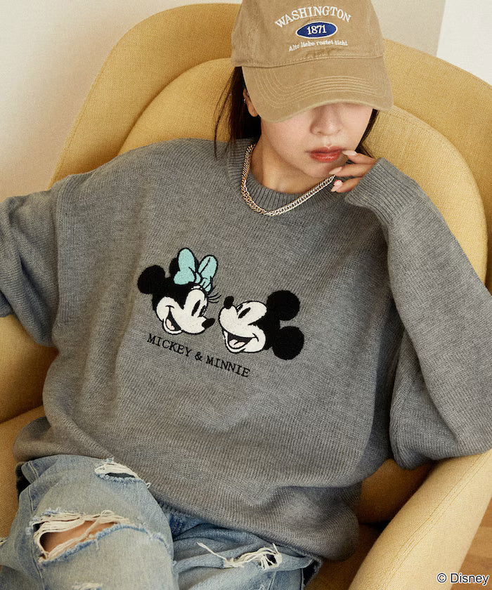 Mickey Mouse & Minnie Mouse/Mickey Mouse & Minnie Mouse/Sagara Embroidery Oversized Knit Limited Edition - Gray