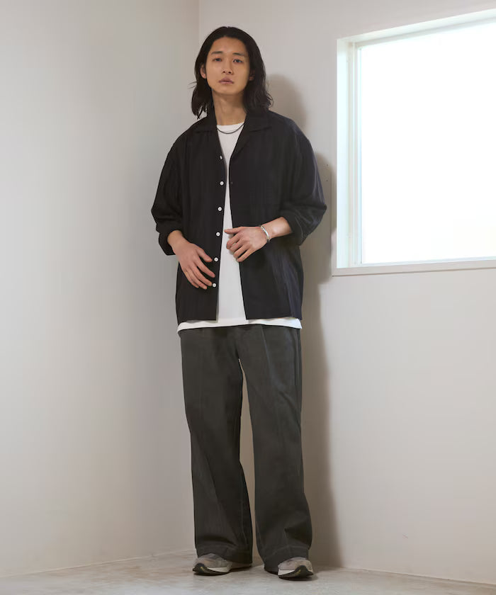 Dobby Woven Long Sleeve Open Collar Shirt / Big Silhouette