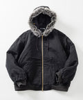 2way fake fur zip-up padded hooded jacket with detachable fur - Black