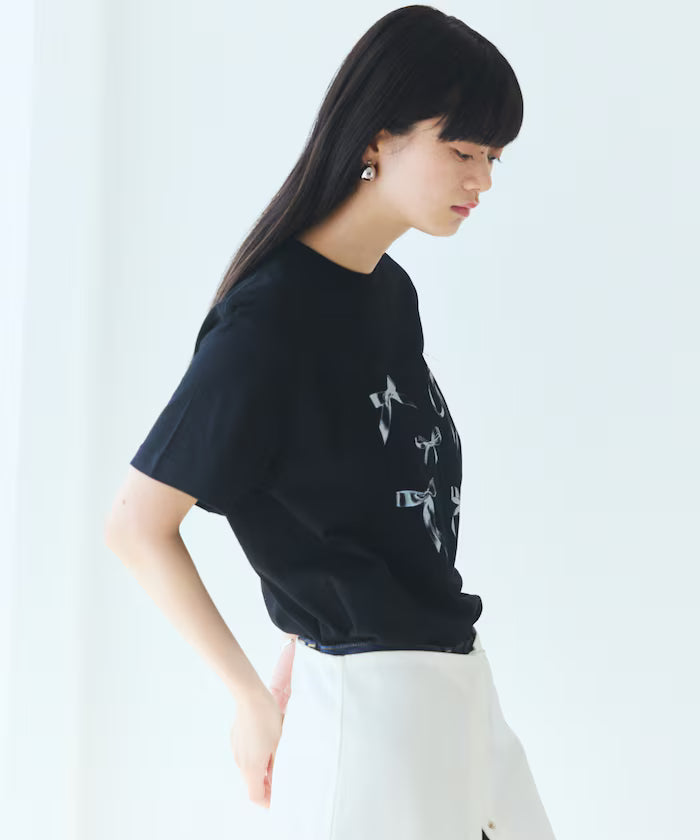 Comfortable Ribbon Print Crew Neck T-shirt