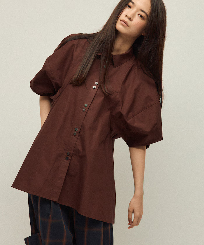 Switching Design Balloon Sleeve Shirt / 5-Minute Sleeve Blouse