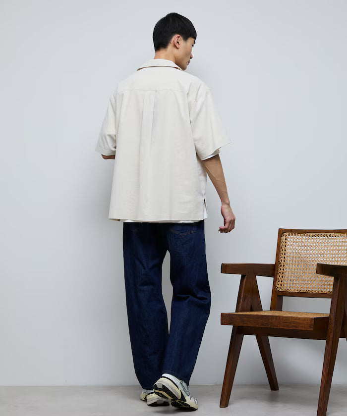 Ramie Blend Oversize Short Sleeve Open Collar Shirt / Easy Care Shirt / Linen Blend Short Sleeve Shirt