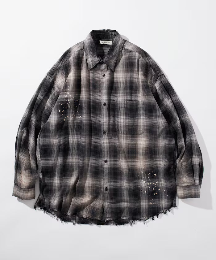 Relax Fit Relaxed Fit Bleached Ombre Check Flannel Shirt [Limited Edition] - Black