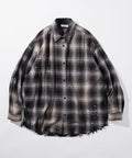 Relax Fit Relaxed Fit Bleached Ombre Check Flannel Shirt [Limited Edition] - Black