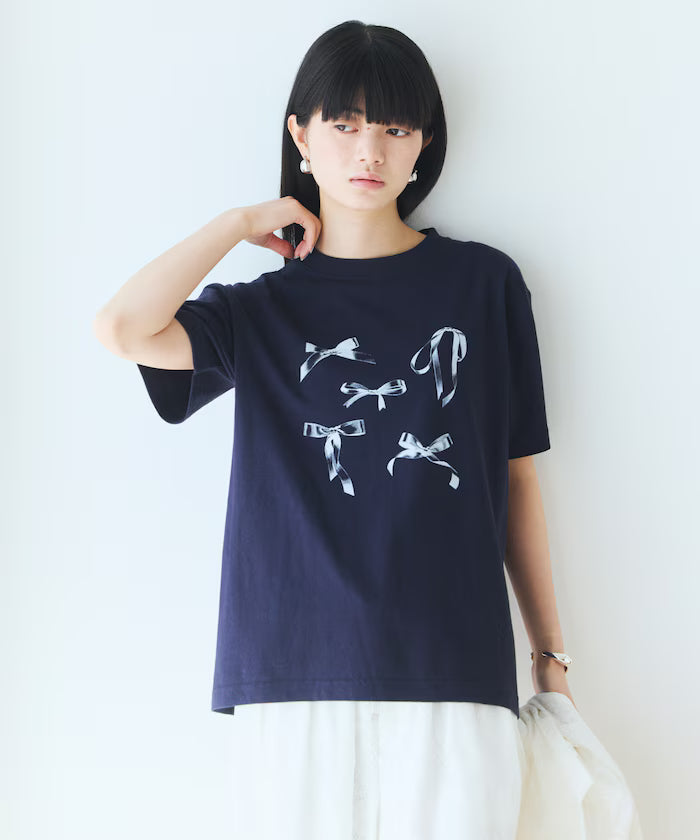 Comfortable Ribbon Print Crew Neck T-shirt