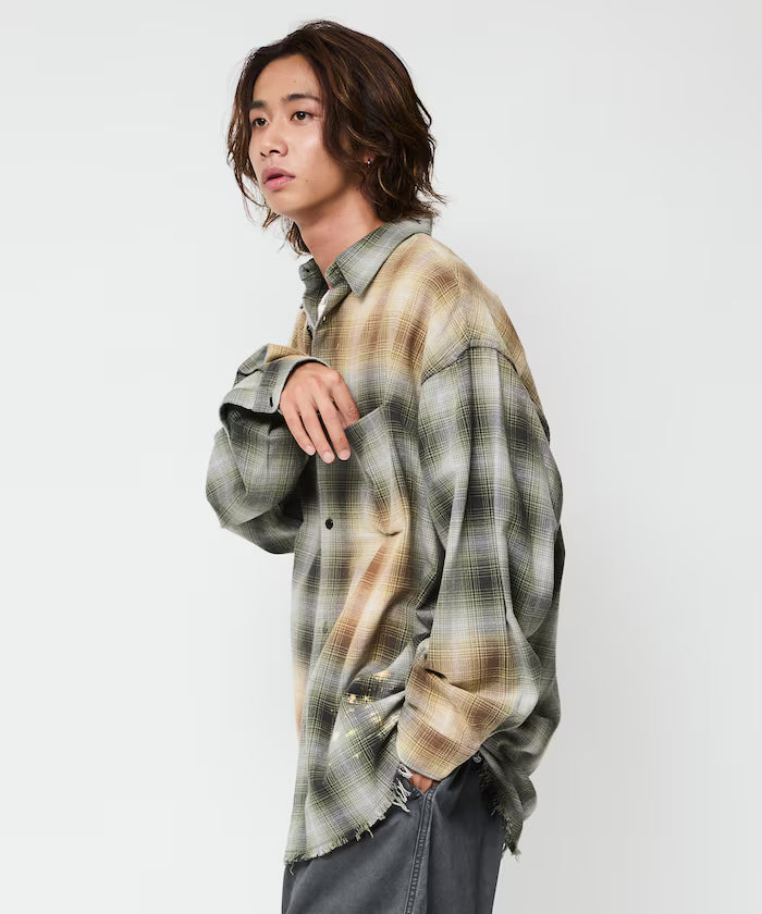 Relax Fit Relaxed Fit Bleached Ombre Check Flannel Shirt [Limited Edition]