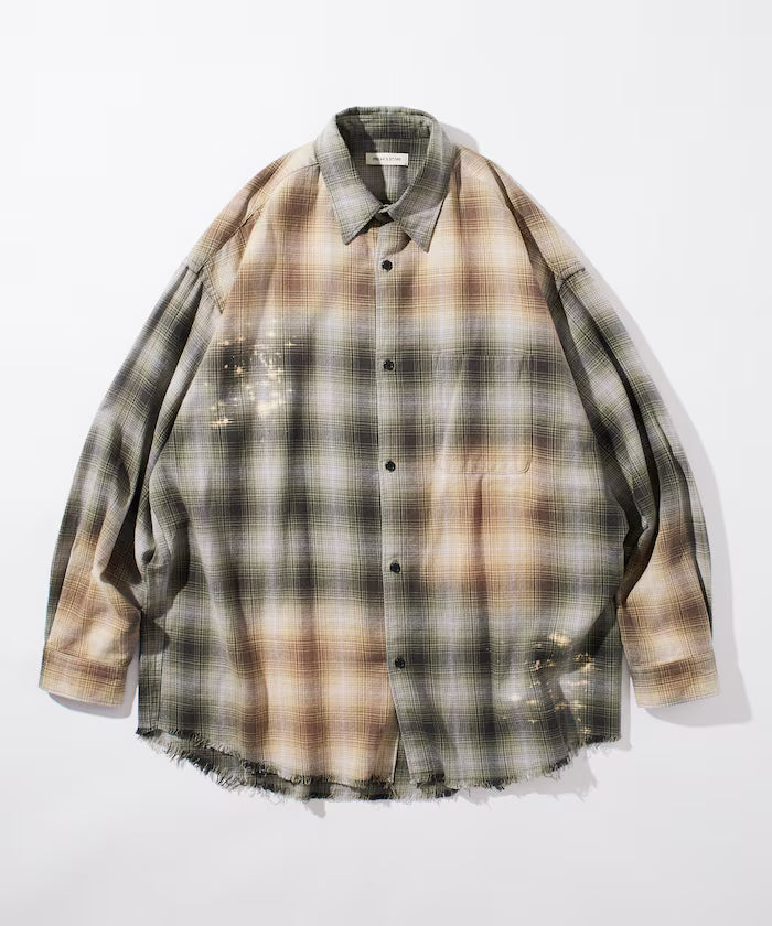 Relax Fit Relaxed Fit Bleached Ombre Check Flannel Shirt [Limited Edition]