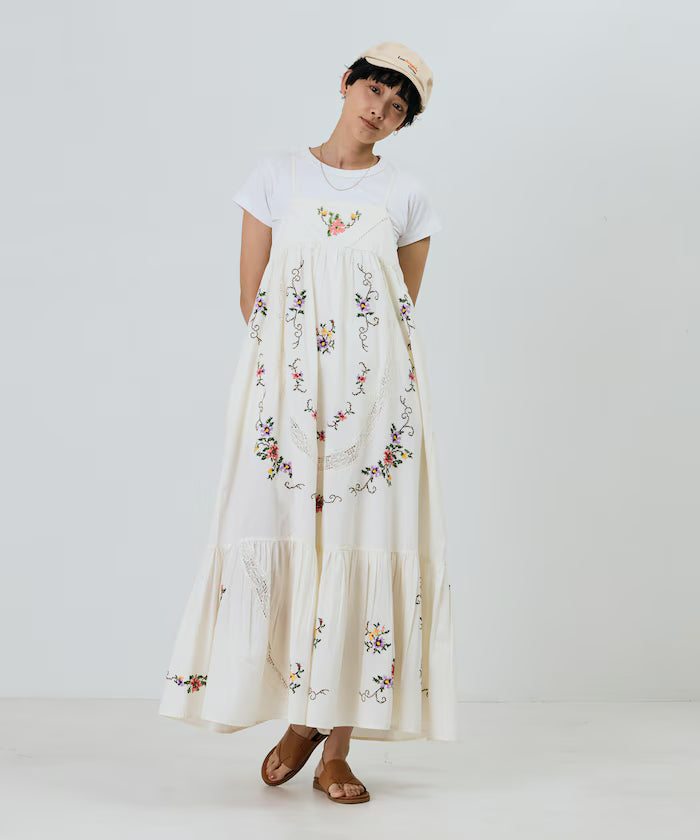 India Flower Cross Stitch Lace Camisole Dress