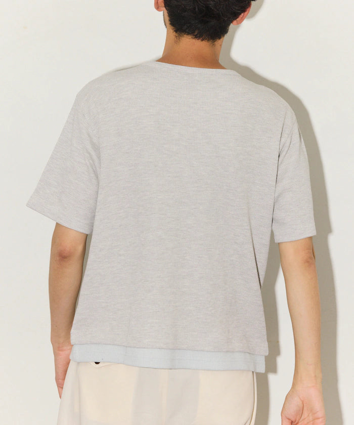 Waffle Fake Layered Henry Neck T-Shirt