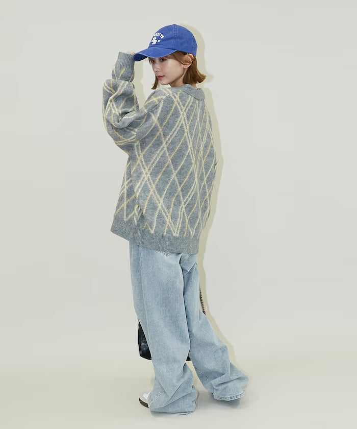 Checked pattern mohair touch skimmer knit limited edition