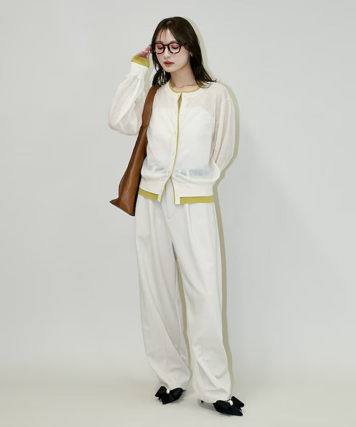 Washable Linen Color Block Sheer Knit Cardigan Limited Edition