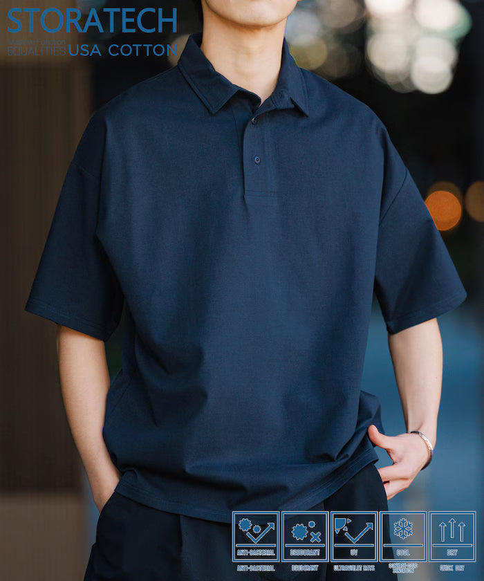 STORATECH/Stratech Big Silhouette Polo Shirt/Antibacterial/Odor Resistant/Sanitizing/UV Cut/Contact Cooling/Quick Drying 【Limited Release】 - Navy