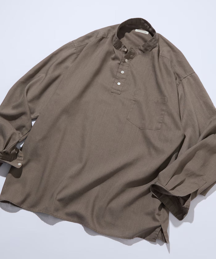 Relax Fit Linen Mix Band Collar Pullover Shirt [Limited Edition]