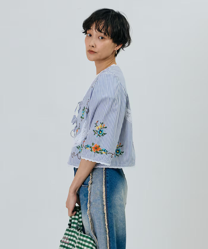 India Flower Cross Embroidery Lace Bolero