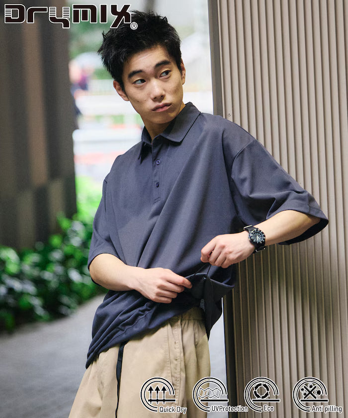 Limited Edition Drymix(R) Dry Mix Relaxed Fit Hem Code Polo Shirt Quick Dry UV Cut - Charcoal Gray