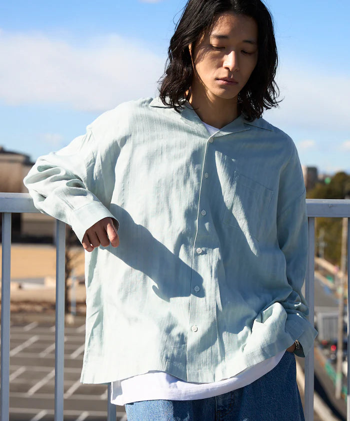 Dobby Woven Long Sleeve Open Collar Shirt / Big Silhouette