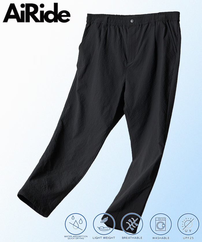 AiRide/Air Ride Slim Tapered Silhouette Sheer Seersucker Packable Easy Pants/Quick-Dry/UV Cut [Limited Edition] - Black
