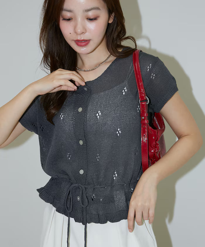 Linen Touch Eyelet Knit Cardigan Limited Edition