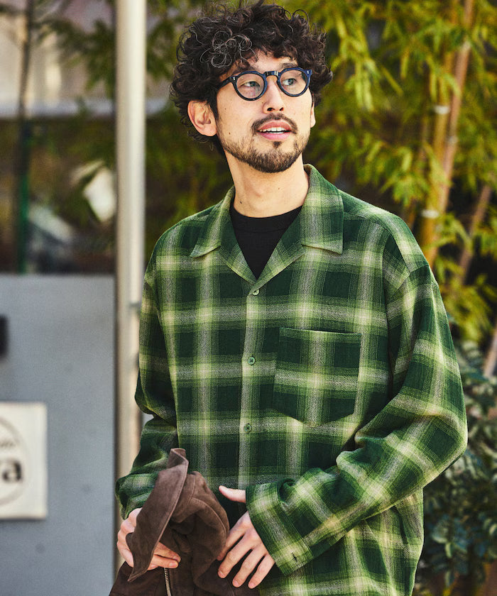 Pre-dyed ombre check sheer shirt relaxed fit - Olive