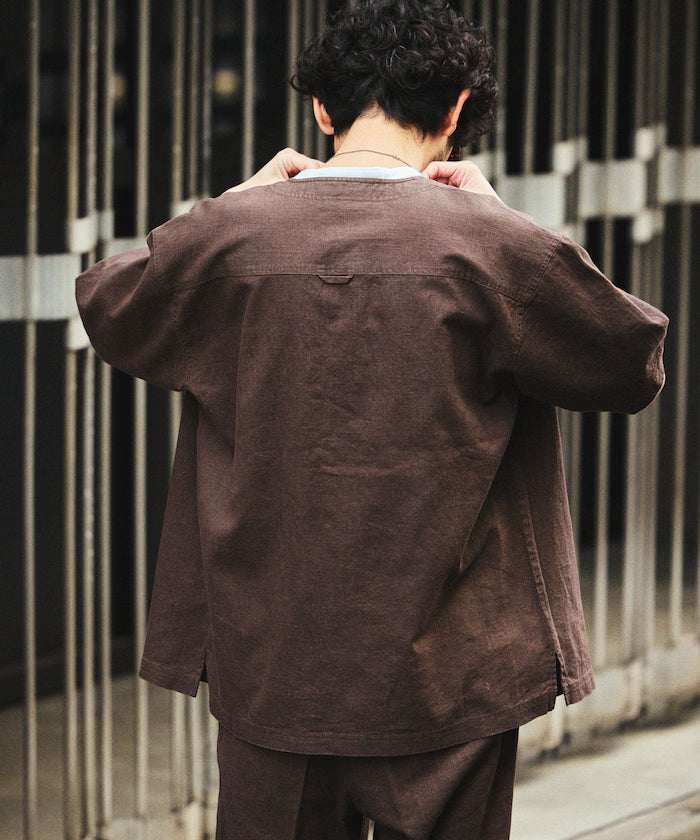 LINEN COTTON V NECK SHIRT
