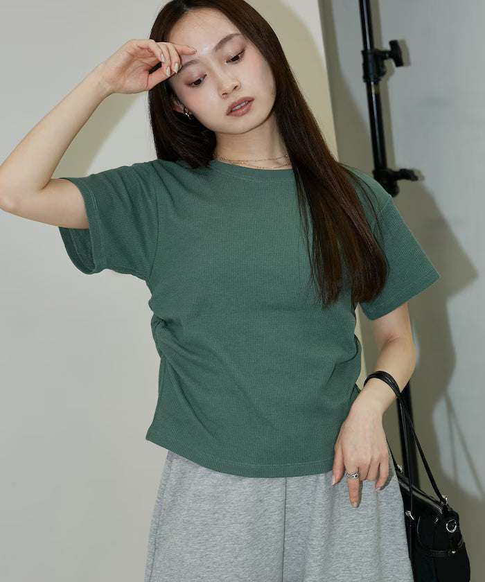 Light Waffle Waist Shirring T-Shirt Limited Edition - Green
