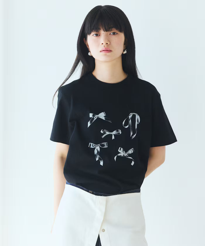 Comfortable Ribbon Print Crew Neck T-shirt