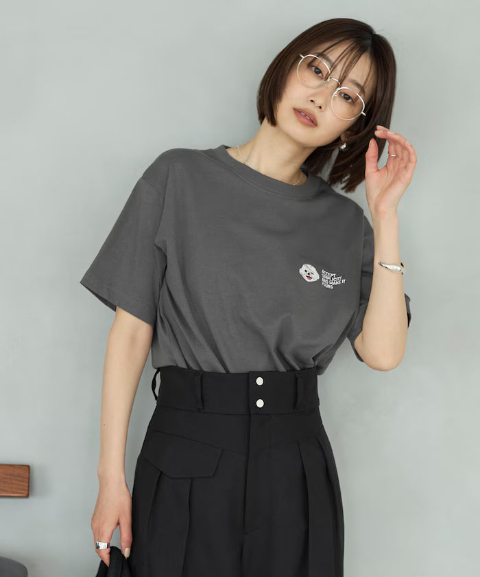 Organic Cotton One Point Animal Embroidery T-Shirt