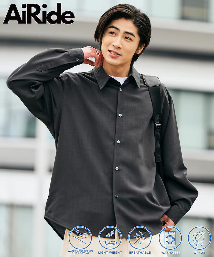 AiRide/Air Ride Relax Fit Regular Collar L/S Shirt/Pocketable/Quick Dry/UV Cut 【Limited Edition】 - Charcoal Gray