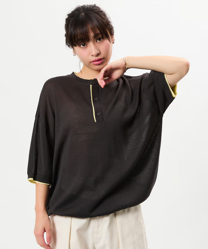 Limited Edition Relaxed Fit Color Block Henley Neck Knit