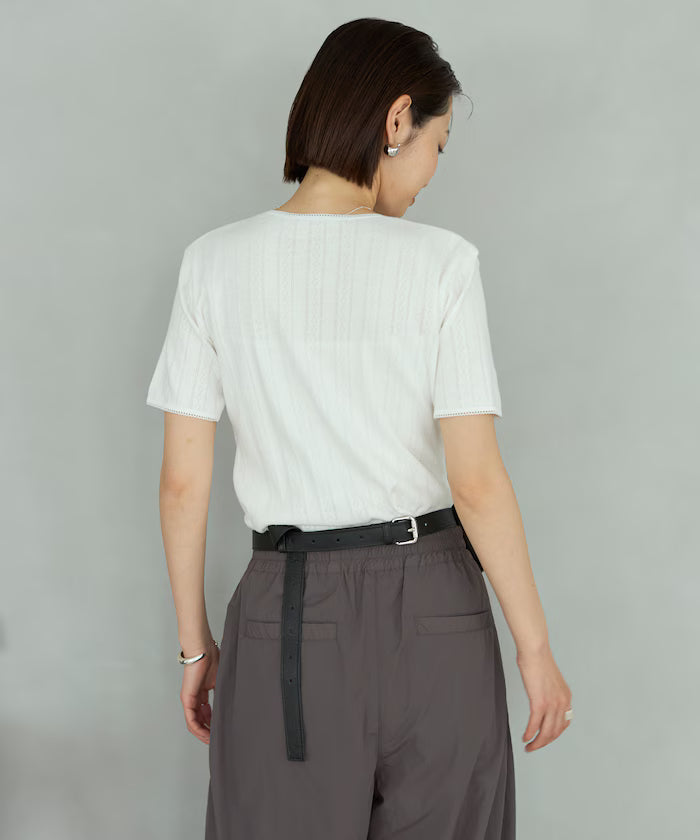 Henry Neck Knitted Lace T-Shirt