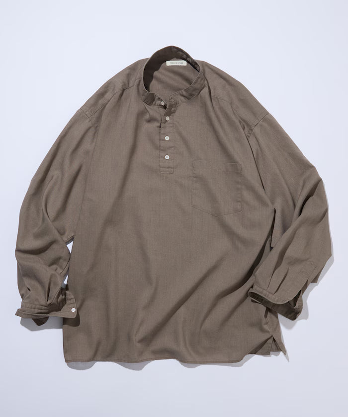 Relax Fit Linen Mix Band Collar Pullover Shirt [Limited Edition]
