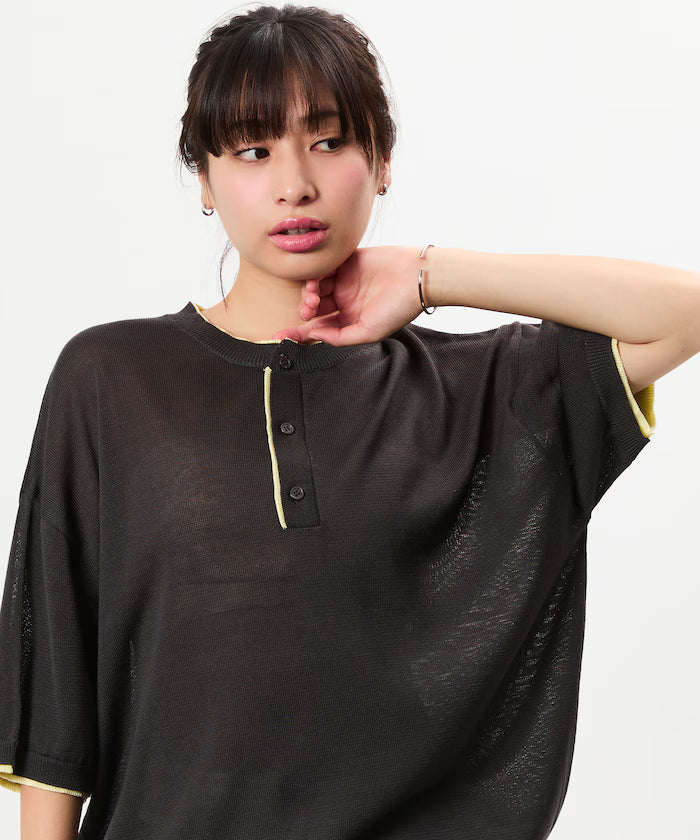 Limited Edition Relaxed Fit Color Block Henley Neck Knit