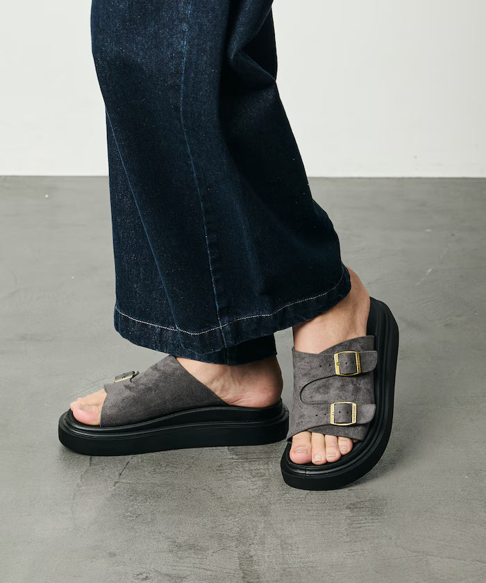 Double Monk Strap Leather Slide Sandals / Platform Sole [23~28cm] 【Limited Edition】